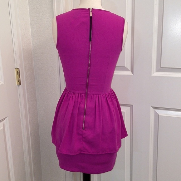 016: H&M magenta peplum above the knee dress w/ mesh to front in Women’s size 4 - Picture 6 of 9